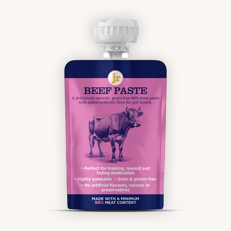 JR Premium Paste Plus Beef 80g squeeze pouch, front view