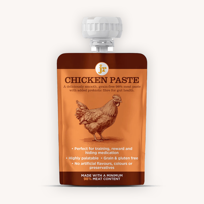 JR Premium Paste Plus Chicken 80g squeeze pouch, front view