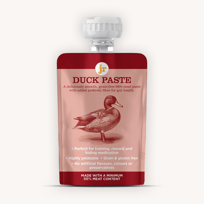 JR Premium Paste Plus Duck 80g squeeze pouch, front view
