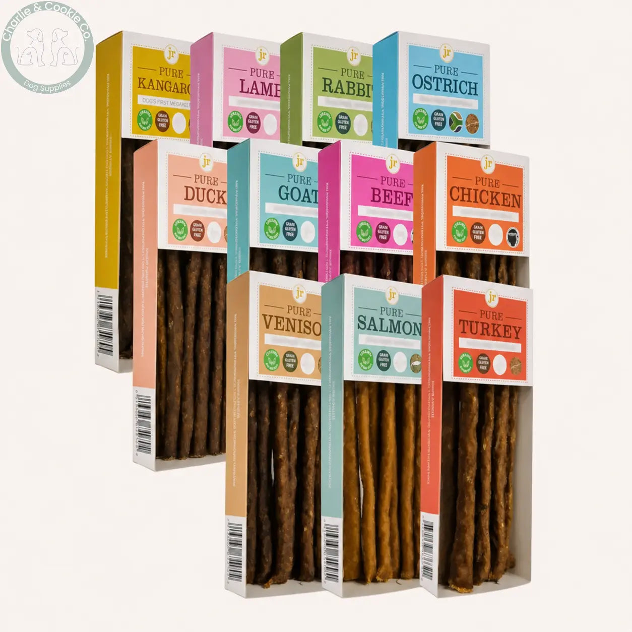 JR Pet Products Pure Meat Sticks 50g in Kangaroo, Lamb, Rabbit, Ostrich, Duck, Goat, Beef, Chicken, Venison, Salmon and Turkey