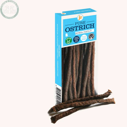 JR Pet Products Pure Ostrich Meat Sticks 50g on Charlie &amp; Cookie brand background