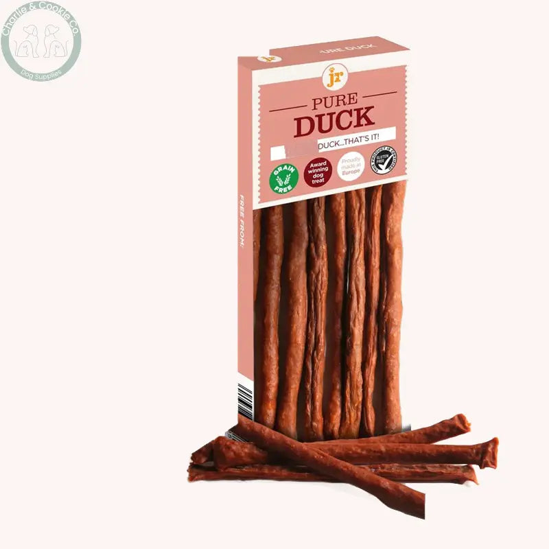 JR Pet Products Pure Duck Meat Sticks 50g on Charlie &amp; Cookie brand background