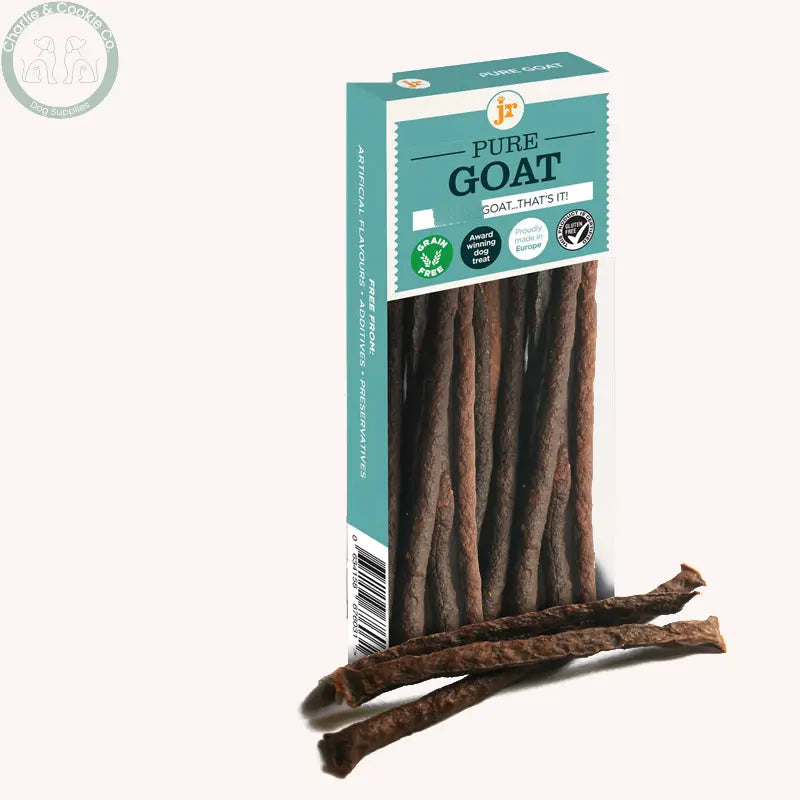 JR Pet Products Pure Goat Meat Sticks 50g on Charlie &amp; Cookie brand background