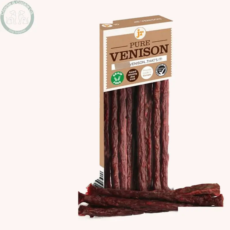 JR Pet Products Pure Venison Meat Sticks 50g on Charlie &amp; Cookie brand background