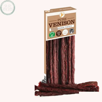 JR Pet Products Pure Venison Meat Sticks 50g on Charlie &amp; Cookie brand background