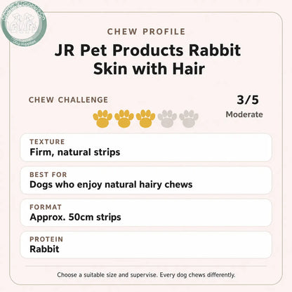 Chew Profile for JR Pet Products Rabbit Skin with Hair: challenge 3/5, firm natural strips