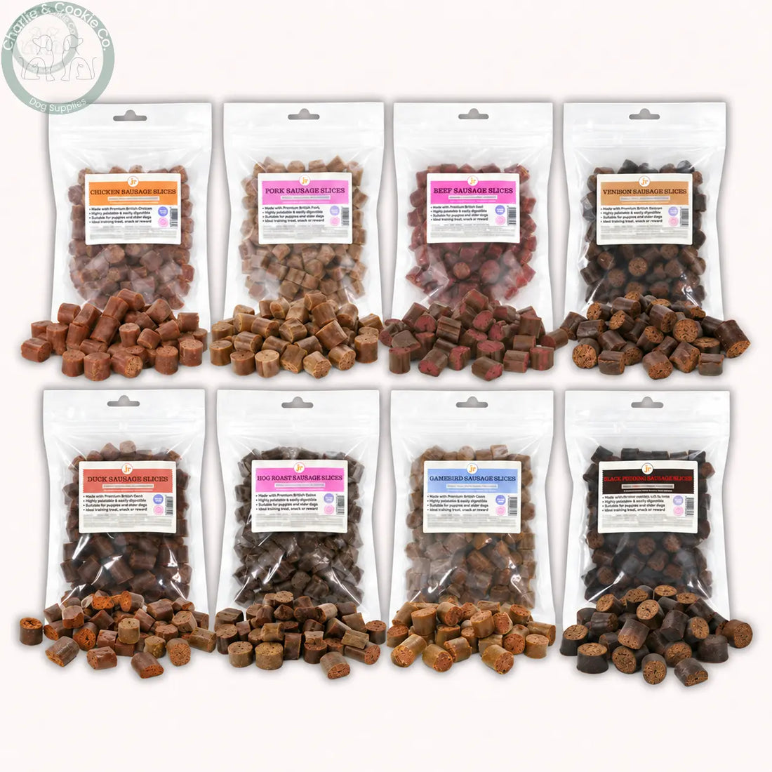 JR Pet Products Sausage Slices 250g dog training treats in eight recipes