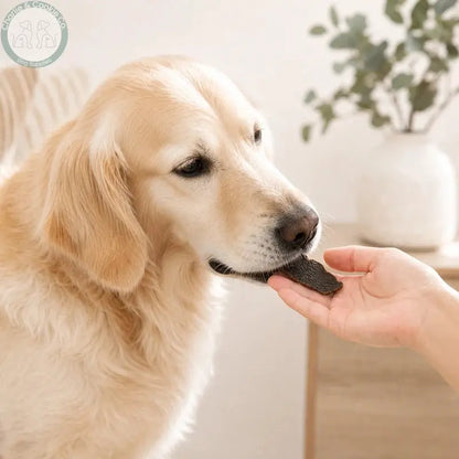 Dog being offered JR Pet Products Ostrich Fillets