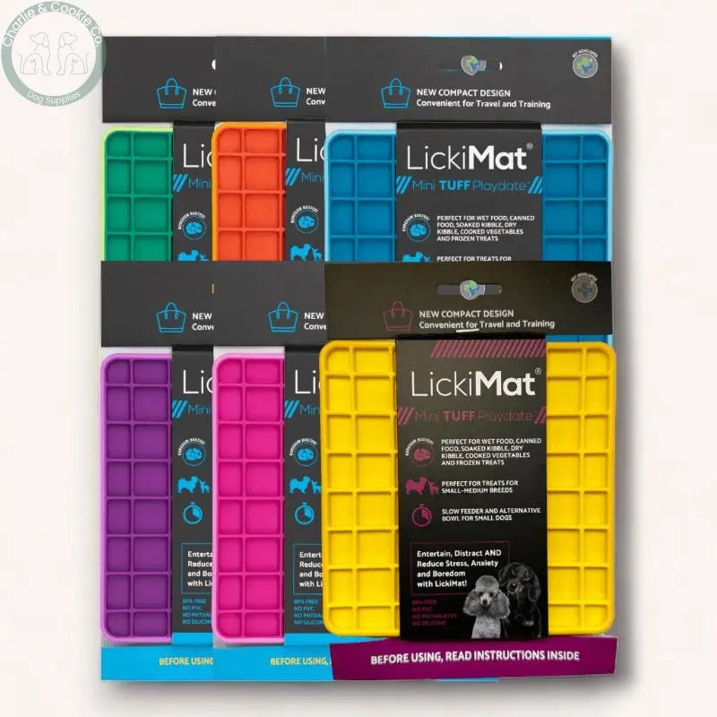 LickiMat Mini Tuff Playdate Enrichment Lick Mat for Dogs - 6 Colours - Anxiety Relief &amp; Slow Feeder - Charlie &amp; Cookie Co.