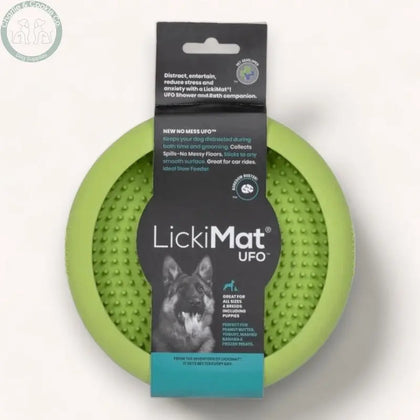 LickiMat UFO suction cup lick mat in Green and Pink for dogs and cats