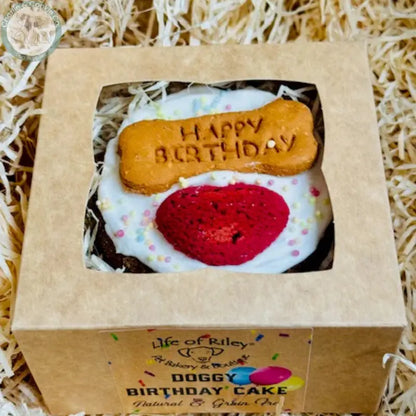 Life of Riley Bakery Doggy Birthday Cake – 4” Grain-Free Celebration Cake with Peanut Butter Frosting Life of Riley Bakery