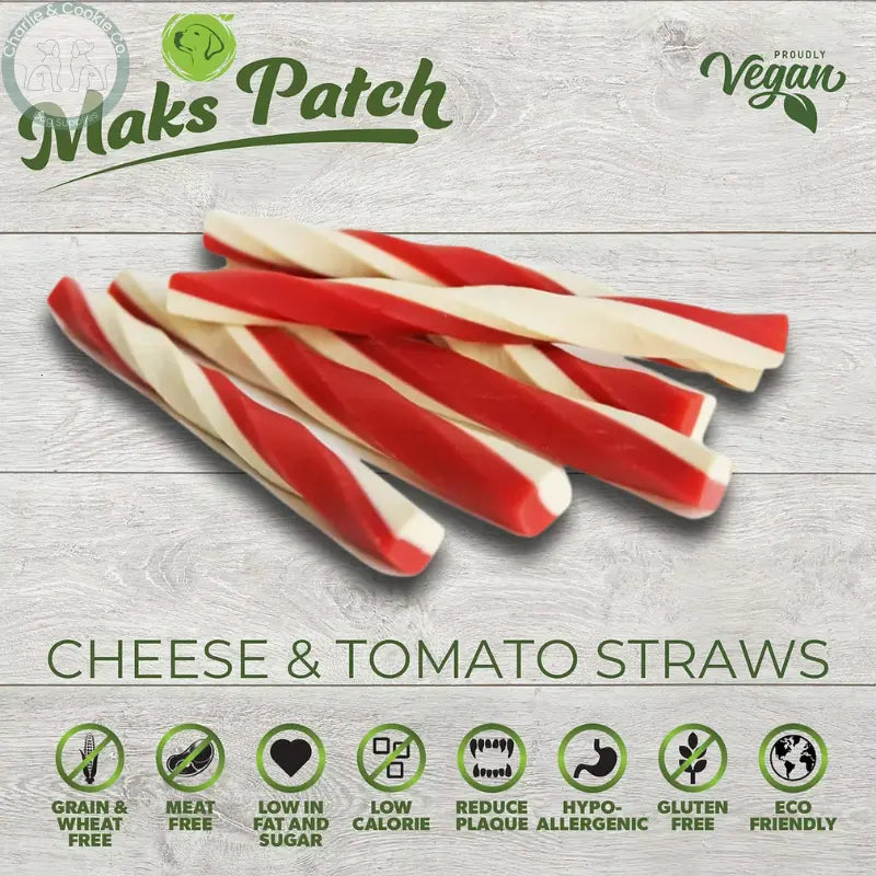 Maks Patch Cheese &amp; Tomato Straw (Single) – Low-Fat, Vegan Dog Treat | 14cm Miro &amp; Makauri