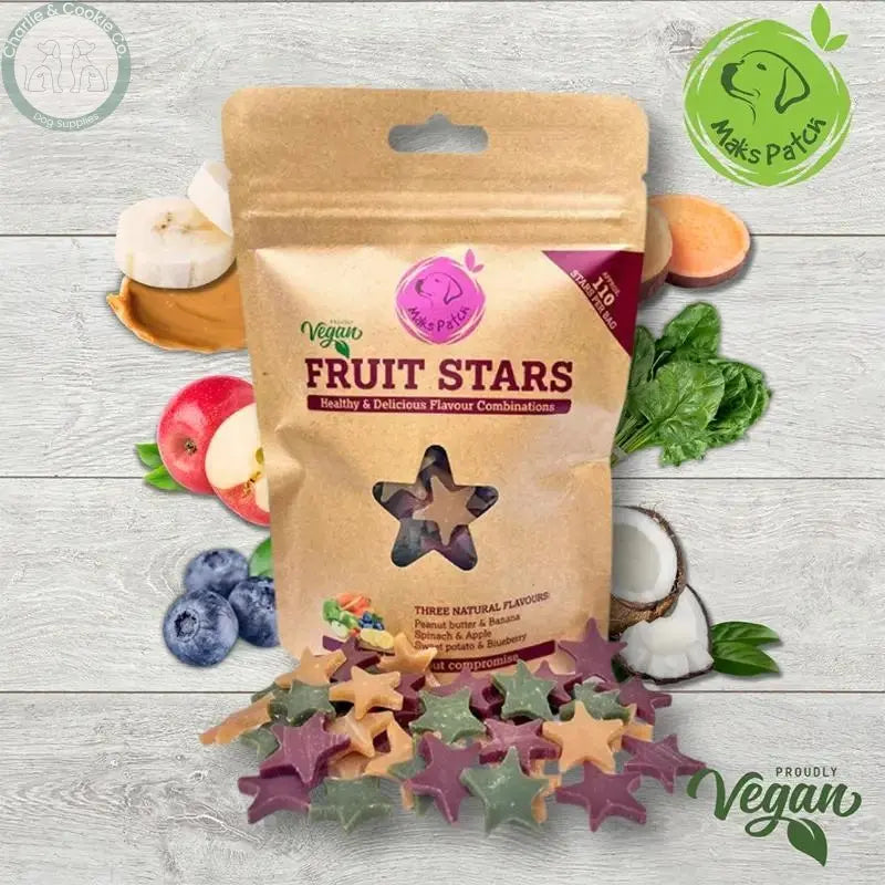 Maks Patch Fruit Stars Dog Training Treats 85g - Low-Fat &amp; Vegan - Charlie &amp; Cookie Co.