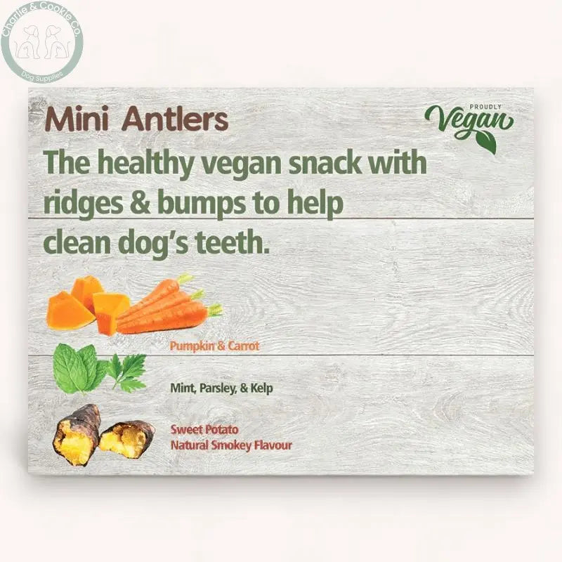 Maks Patch Mixed Flavour Mini Antler (Individual - 9cm) - Low-Fat &amp; Vegan Dog Treat - Charlie &amp; Cookie Co.