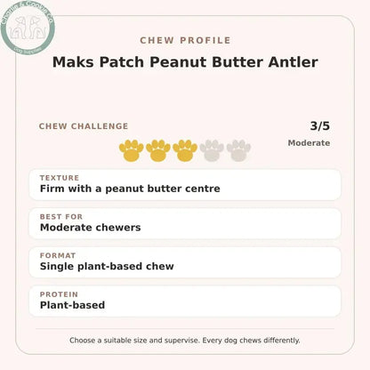 Chew Profile for Maks Patch Peanut Butter Antler: challenge 3/5, firm with a peanut butter centre