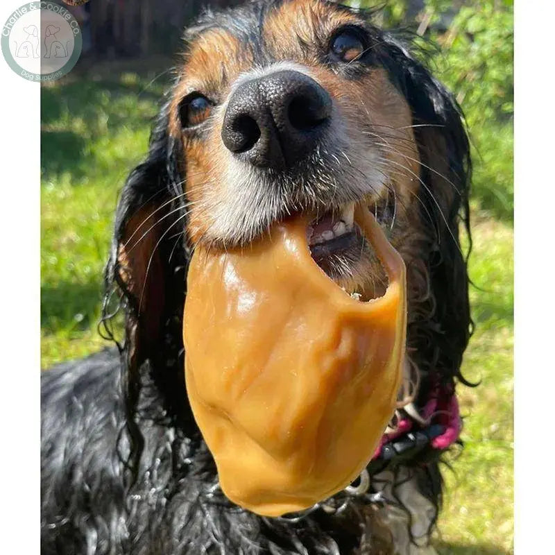 Maks Patch Vegan Pigs Ear Dog Treat single chew in Peanut Butter and Natural Smoked