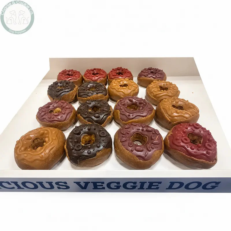 Assorted Maks Patch Doggy Donuts in a display tray
