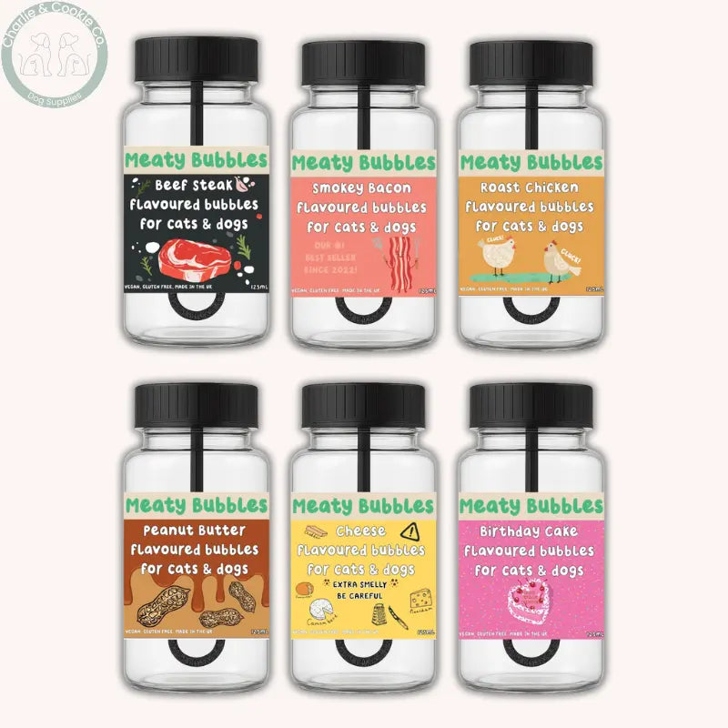 Meaty Bubbles 125ml flavoured dog bubbles in six flavour options
