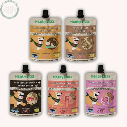 Meaty Licks Flavoured Peanut Butter for Dogs 113g in six flavours