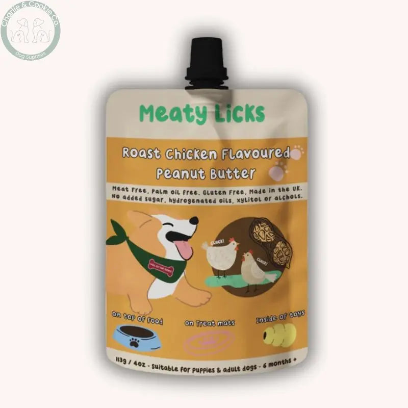 Meaty Licks Flavoured Peanut Butter 113g | Dog-Friendly, Vegan Treat Pouches Meaty Bubbles