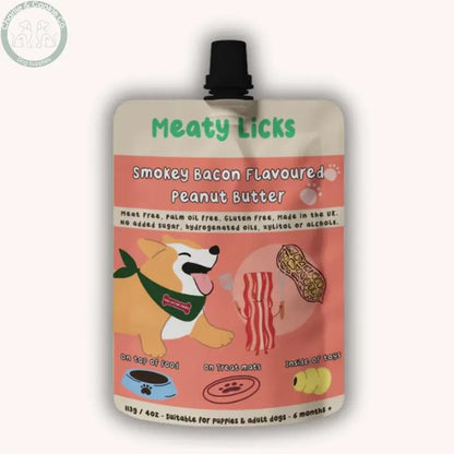 Meaty Licks Flavoured Peanut Butter 113g | Dog-Friendly, Vegan Treat Pouches Meaty Bubbles