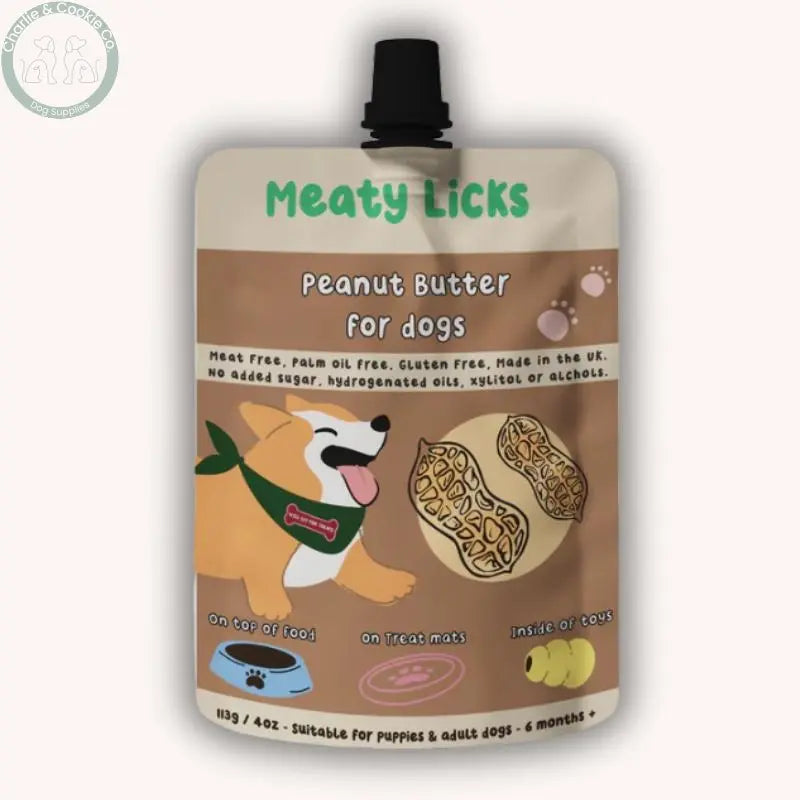 Meaty Licks Flavoured Peanut Butter 113g | Dog-Friendly, Vegan Treat Pouches Meaty Bubbles