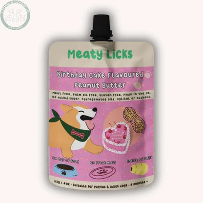 Meaty Licks Flavoured Peanut Butter 113g | Dog-Friendly, Vegan Treat Pouches Meaty Bubbles