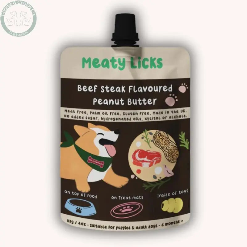 Meaty Licks Flavoured Peanut Butter 113g | Dog-Friendly, Vegan Treat Pouches Meaty Bubbles