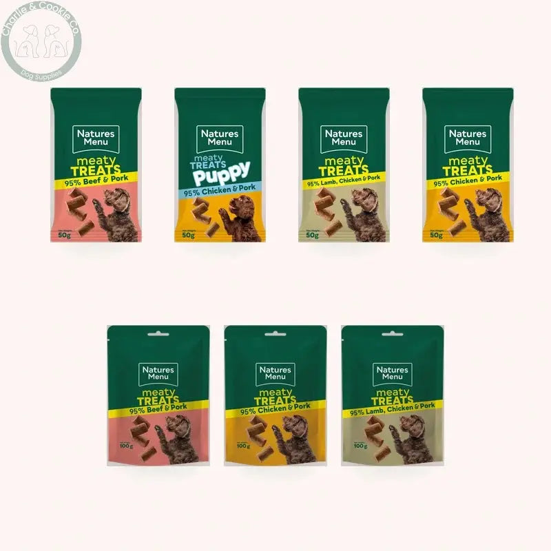 Natures Menu Dog Meaty Treats flavour and size range