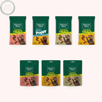 Natures Menu Dog Meaty Treats flavour and size range