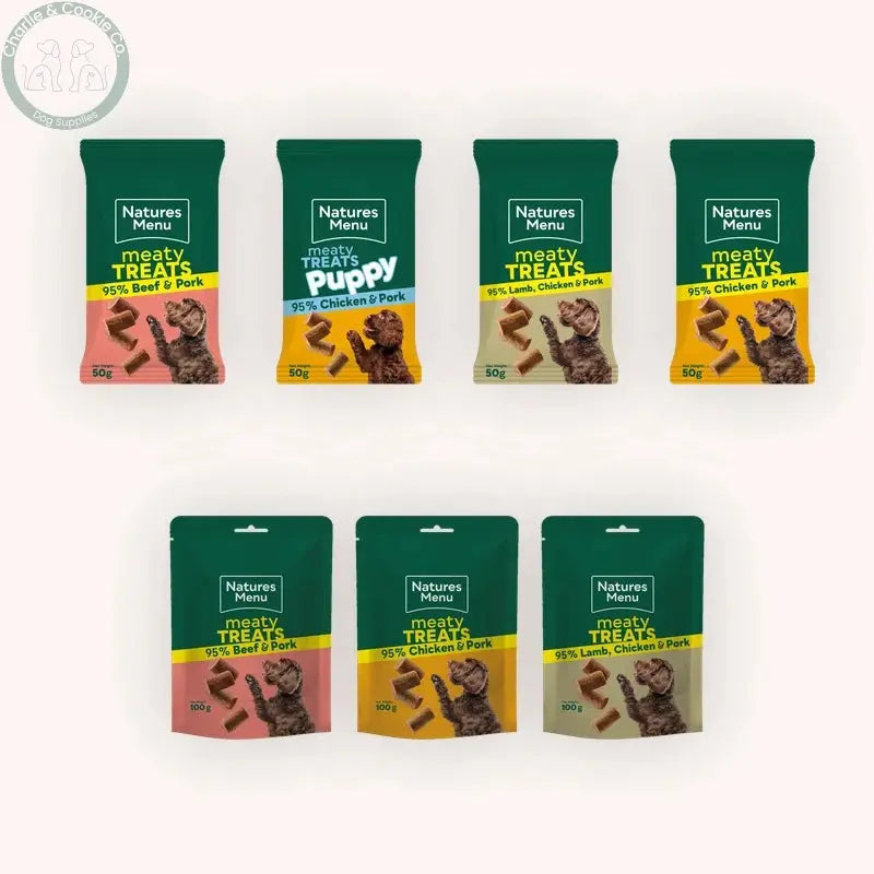 Natures Menu Dog Meaty Treats flavour and size range