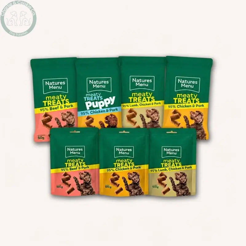 Natures Menu Meaty Treats pouches in assorted recipes and pack sizes
