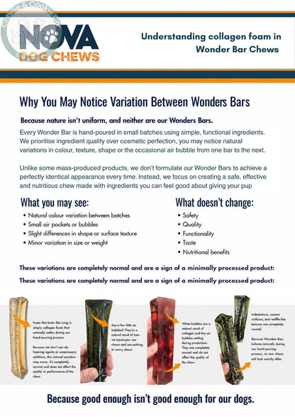 Natural small-batch variation in Nova Wonder Bar dog chews
