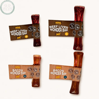 Nova Wonder Bar dog chews in Beef Liver and Bacon, Medium and Large