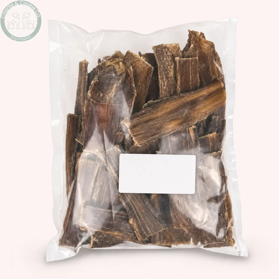 Paddock Farm Beef Flat Gullet Dog Chews 1kg in a clear pouch
