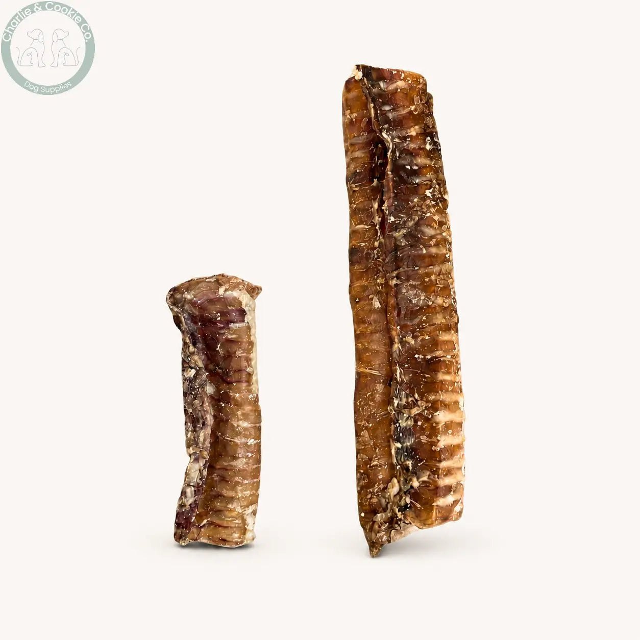 Paddock Farm beef trachea dog chews in 12cm and 24cm sizes