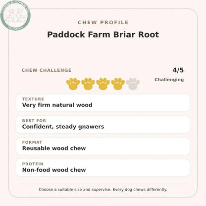 Chew Profile for Paddock Farm Briar Root: challenge 4/5, very firm natural wood