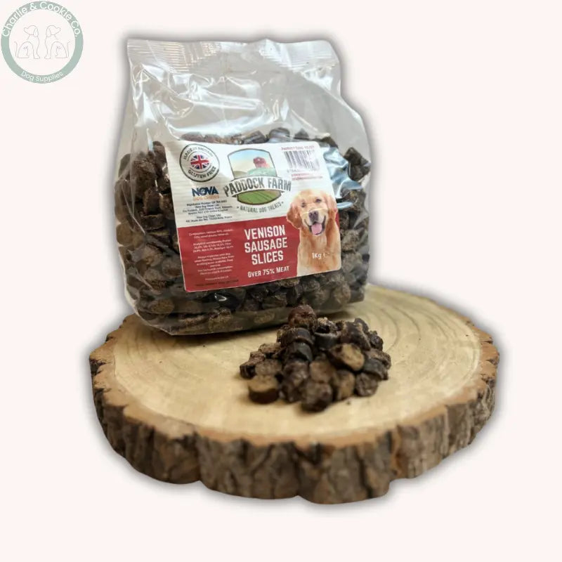 Paddock Farm Sausage Slices 1kg dog training treats in five recipes