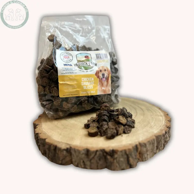 Paddock Farm Sausage Slices 1kg dog training treats in five recipes