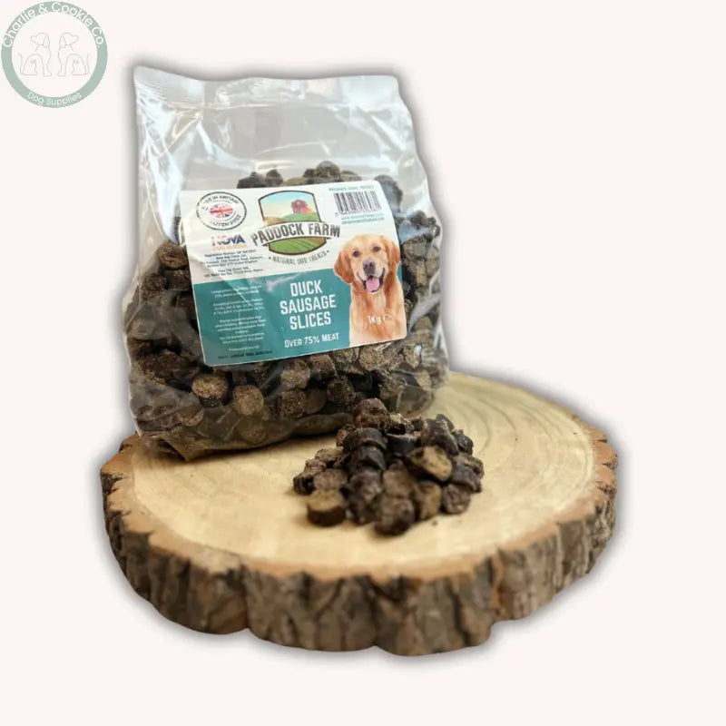 Paddock Farm Sausage Slices 1kg dog training treats in five recipes