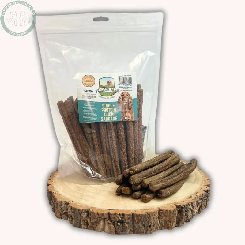 Paddock Farm Single Protein Sausages 1kg dog treats in four recipes