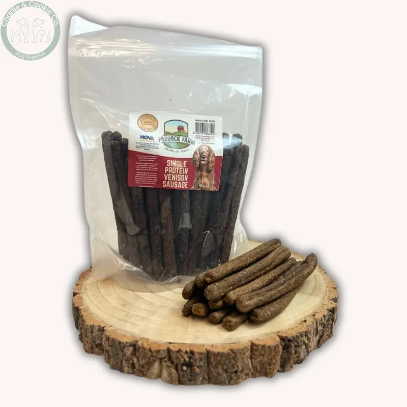 Paddock Farm Single Protein Sausages 1kg dog treats in four recipes