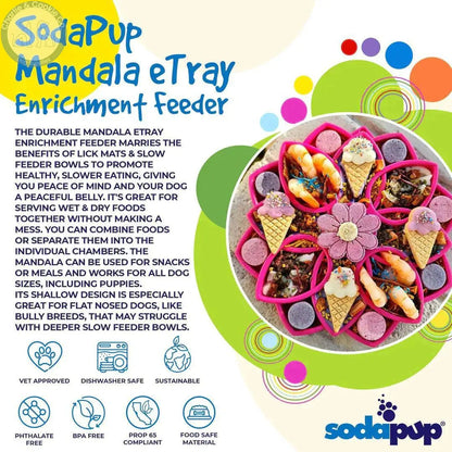 SodaPup Mandala Shallow Slow Feeder Tray - 5 Colour Choices for Happy Mealtime - Charlie &amp; Cookie Co.