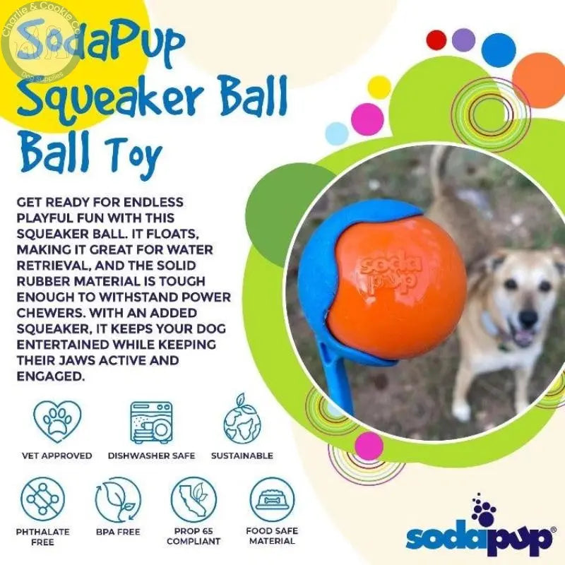 SodaPup Squeak Ball Ultra Durable PUP-X Squeaking, Chewing, Floating &amp; Retrieving Ball SodaPup