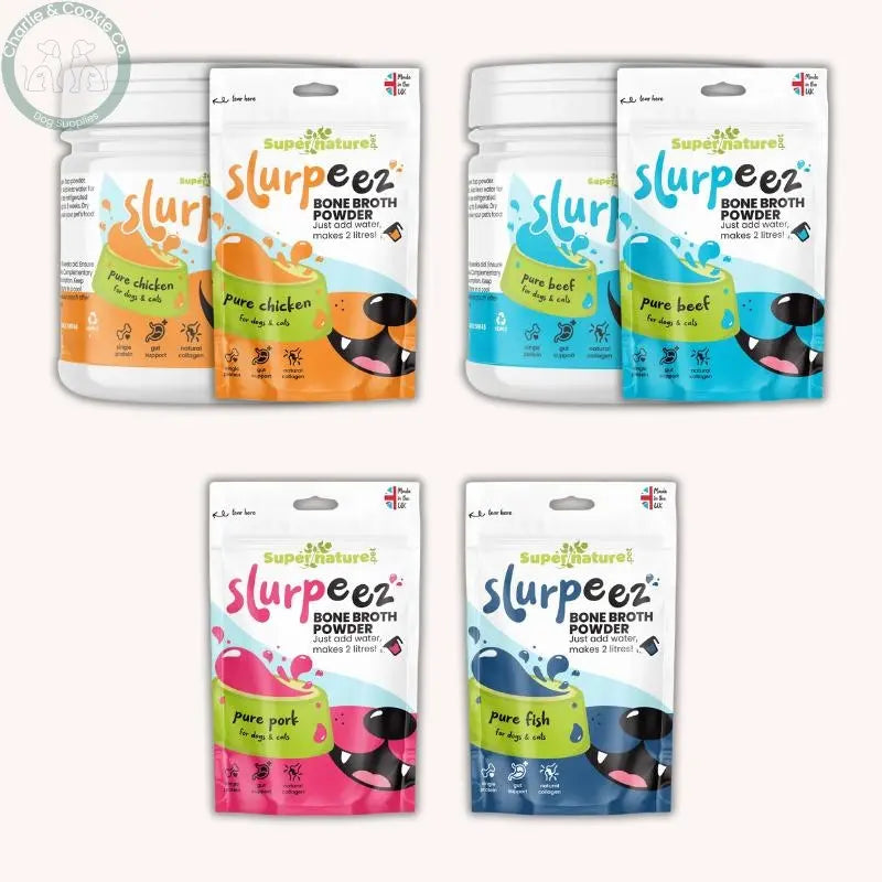 Supernature Pet Slurpeez Bone Broth Powder for dogs and cats in Chicken Beef Fish or Pork