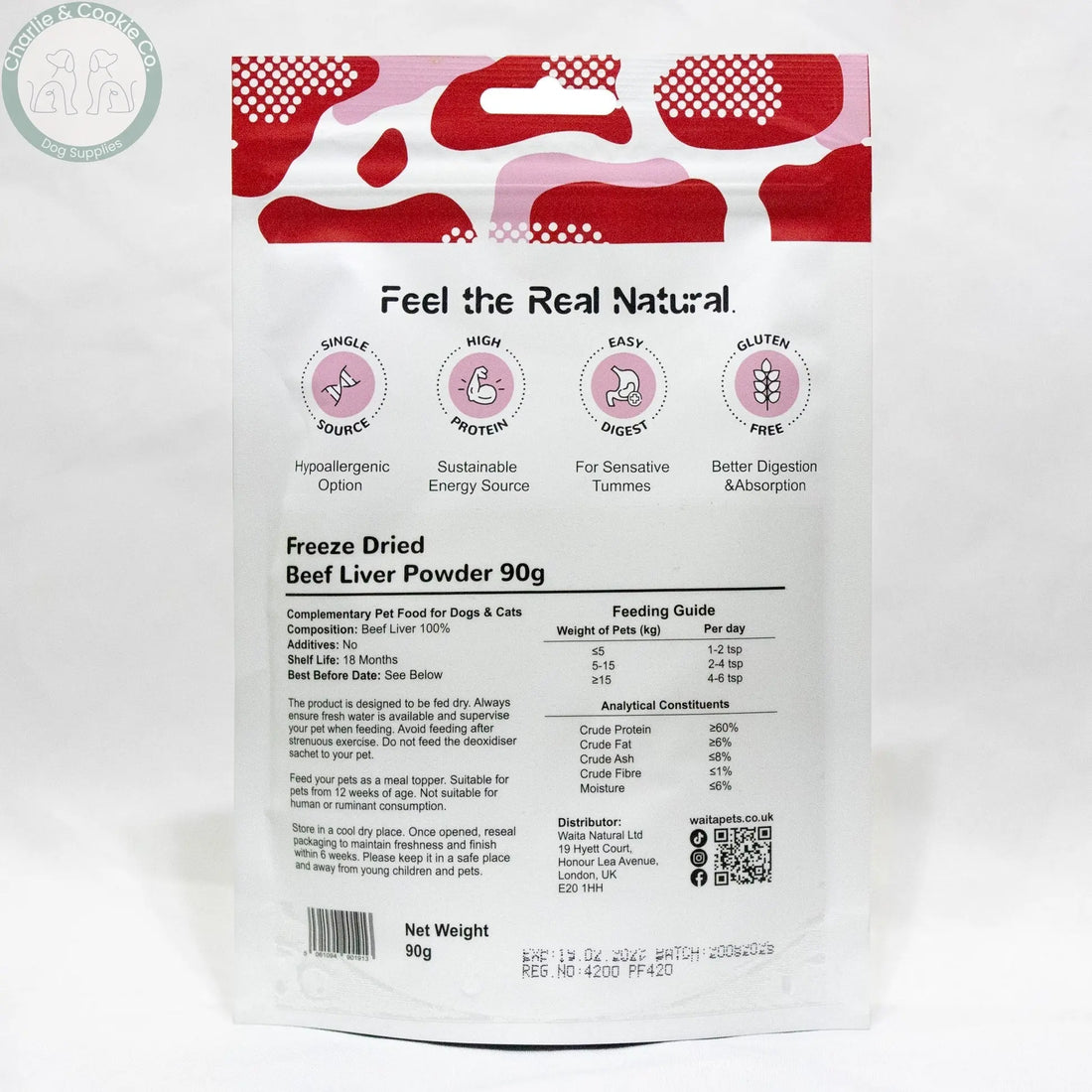 Waita Beef Liver Powder 90g rear packaging