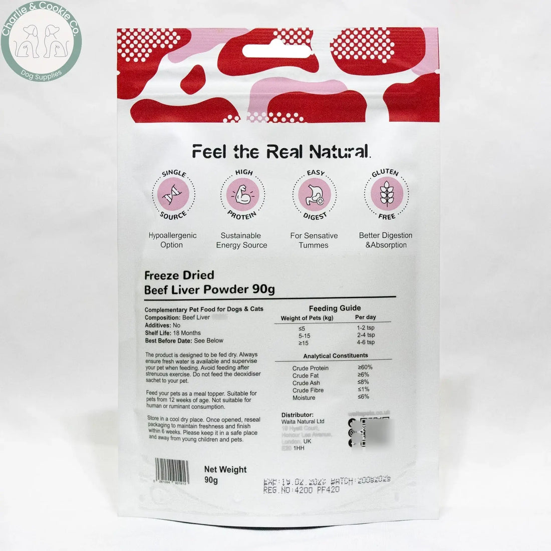 Waita Beef Liver Powder 90g rear packaging