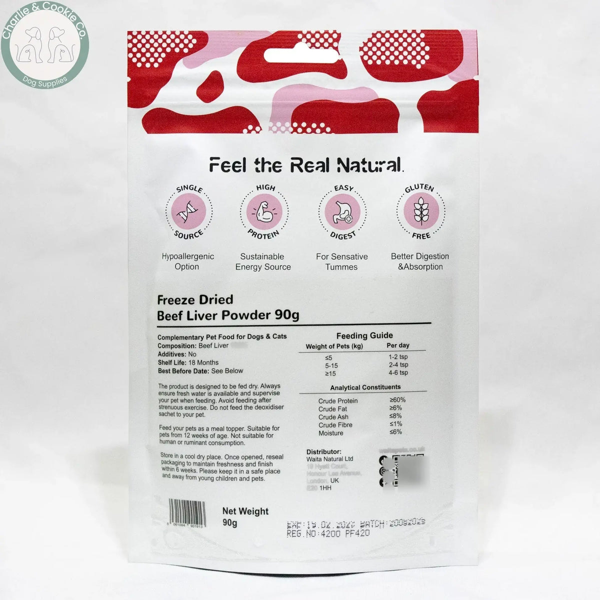 Waita Beef Liver Powder 90g rear packaging
