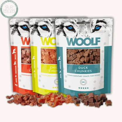 Woolf Chunkies 100g | Soft-Bite Natural Dog &amp; Cat Treats in Salmon, Chicken or Duck Woolf