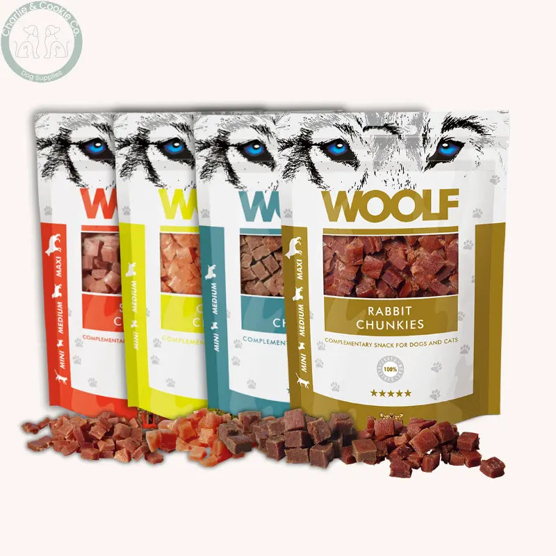 Woolf Chunkies 100g | Soft-Bite Natural Dog &amp; Cat Treats in Salmon, Chicken, Duck or Rabbit Woolf
